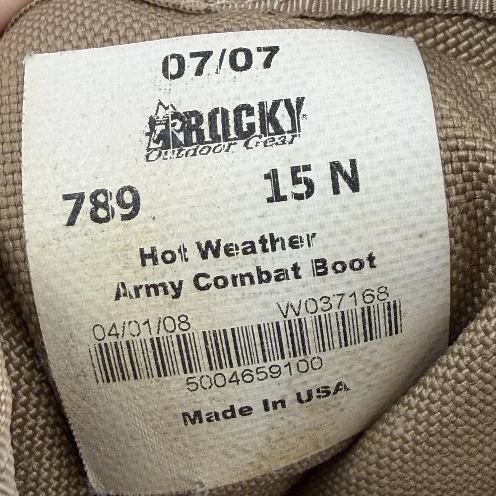 Rocky 789 Army Combat Boots Sz 15 N Tactical Military Tan Hot Weather USA Vibram